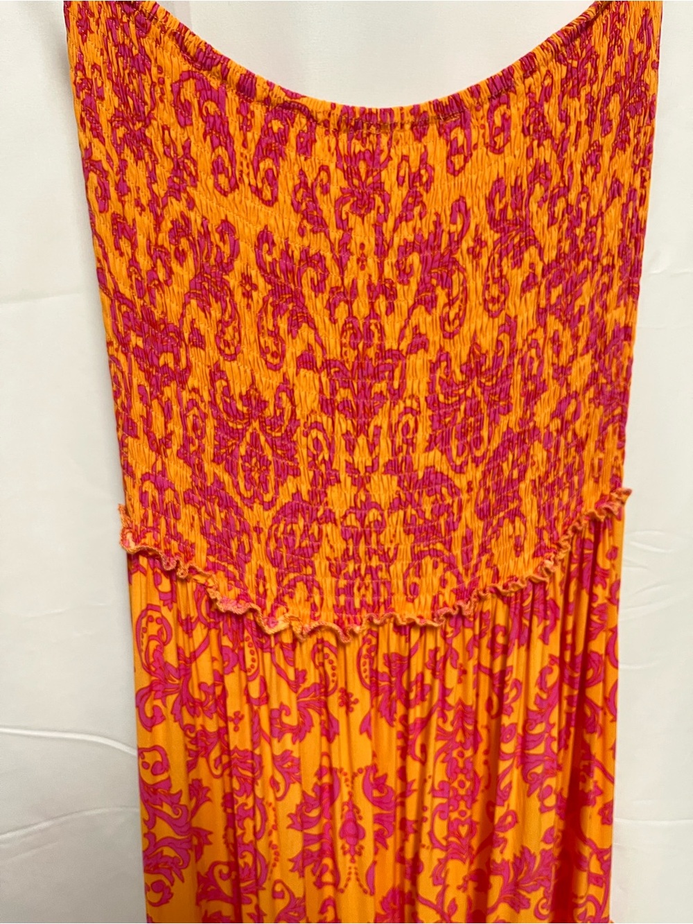 Abel the Label Vibrant Orange & Pink Strapless Smocked Tiered Maxi Dress Sz M - Picture 6 of 6